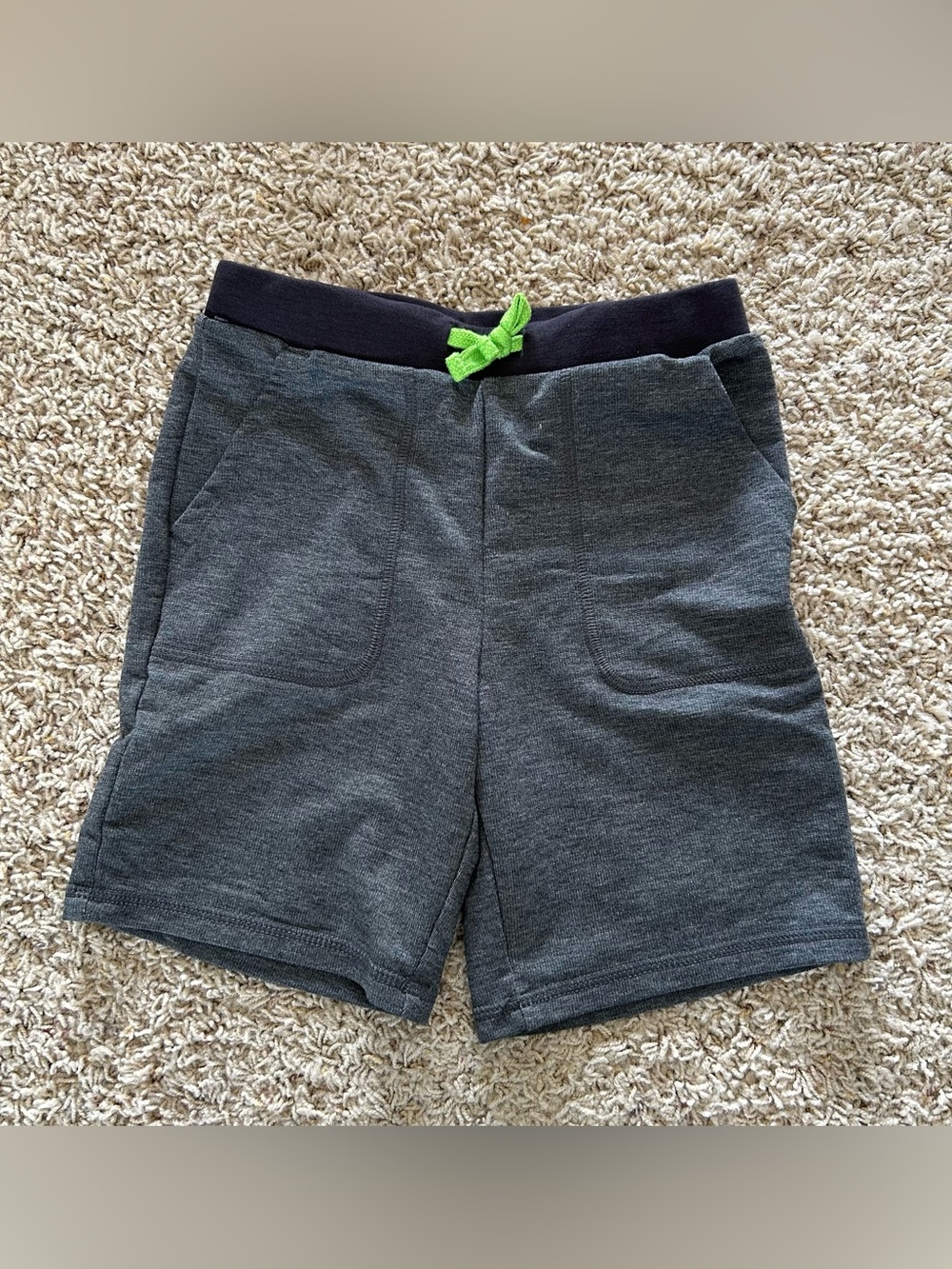 Kids Charcoal Gray Knit Shorts with Neon Lime Drawstring